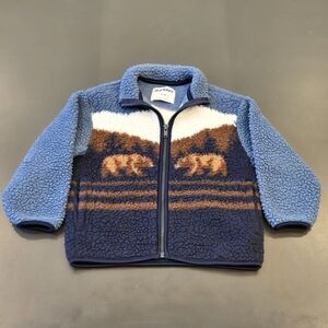 Sherpa Jacket XS 5 Boys Old Navy Blue Brown Bears Graphic Full Zip Mock Nature